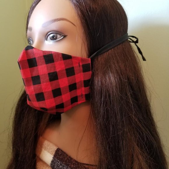 Buffalo Check Christmas Holiday Fitted Face Mask - Picture 2 of 7